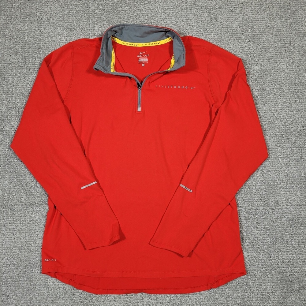 Nike Livestrong Pullover Mens Large Red Dri Fit Quarter Zip
